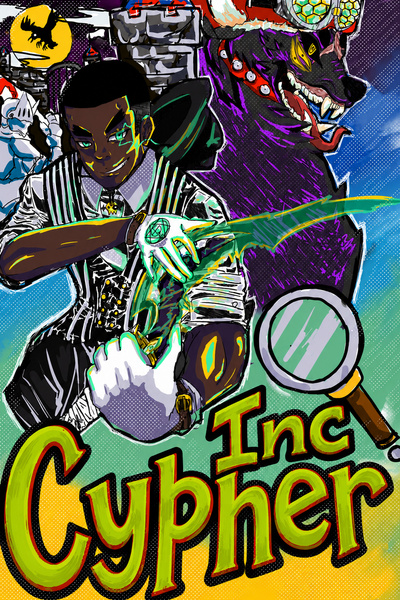 Illustrated Cypher Inc cover showing an investigator with a supernatural creature looming behind him